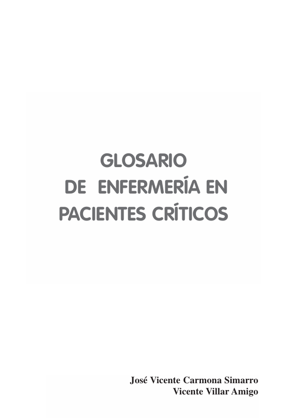 Portada de GLOSARIO DE ENFERMERÍA EN PACIENTES CRÍTICOS